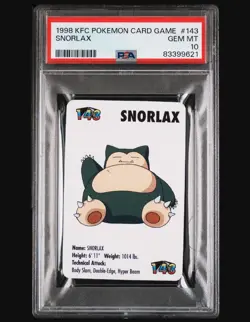 Snorlax #143 Pokemon Trading Card Game Mini KFC 1998 Nintendo WOTC PSA 10 - Image 1