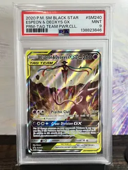 2020 Pokemon Sun & Moon Black Star Promos Holo Espeon & Deoxys GX Tag Team PSA 9 - Image 1