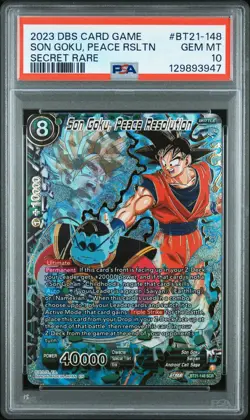 2023 DBS CARD GAME SECRET RARE #BT21-148 SON GOKU, PEACE RESOLUTION PSA 10 - Image 1