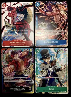 Monkey D. Luffy Ace Sabo RARE 3RD ANNIVERSARY COMPLETE SET ALT ART ONE PIECE NM - Image 1
