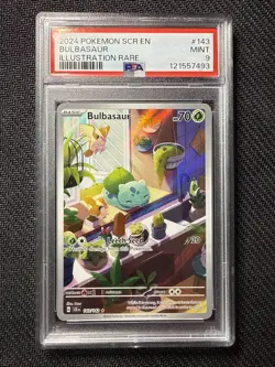 Pokemon TCG Bulbasaur Stellar Crown Illustration Rare Holo Card 143/142 PSA 9 - Image 1