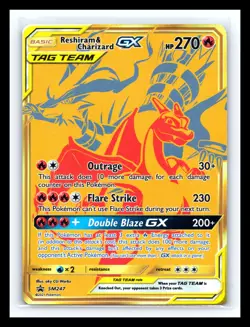 💥 Pokemon TCG Reshiram & Charizard GX SM247 Tag Team Promo Gold Holo Rare - Image 1