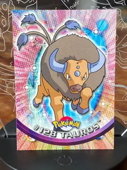 Tauros #128 Pokemon Topps 1999/2000 TV Animation Blue Logo Series 1 - Image 1