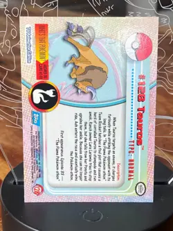 Tauros #128 Pokemon Topps 1999/2000 TV Animation Blue Logo Series 1 - Image 2