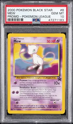 2000 POKEMON PROMO BLACK STAR POKEMON LEAGUE #8 MEW PSA 10 - Image 1