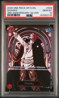 2025 ONE PIECE OP13-CARRYING ON HIS WILL 3RD ANNIV-SILVER #004 SHANKS PSA 10 - Image 1