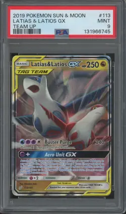 2019 Pokemon Sun & Moon Team Up #113 Latias & Latios GX Mint PSA 9 - Image 1