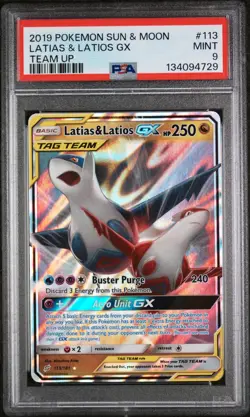PSA 9 Latias & Latios GX #113 2019 Pokemon Sun & Moon SM Team Up MINT - Image 1
