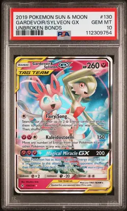 2019 POKEMON SM UNBROKEN BONDS #130/214 GARDEVOIR SYLVEON GX TAG TEAM PSA 10 - Image 1