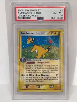 PSA 8 NM-MT Ampharos Holo Rare Pokemon TCG Unseen Forces 1/115 FART SWIRL - Image 1