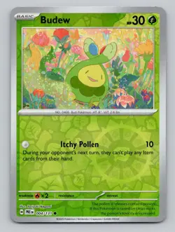 Reverse Holo Budew 004/131 Common SV: Prismatic Evolutions Pokemon - Image 1