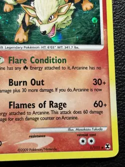Pokemon TCG Arcanine LV. 53 Rare Holo Card 1/111 Rising Rivals MP - Image 5