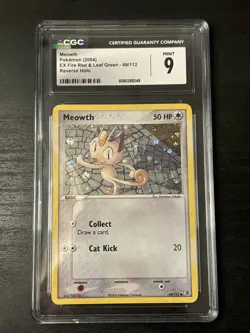POKEMON 2004 FIRE RED & LEAF GREEN MEOWTH REVERSE Holo FOIL 69/112 CGC 9 - Image 1