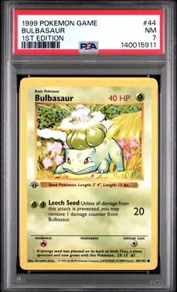 1999 POKEMON BASE SET 1ST EDITION #44 BULBASAUR PSA 7 - Image 1