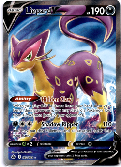 Pokemon TCG Liepard V 180/198 Chilling Reign Holo Rare Moderately Played - Image 1