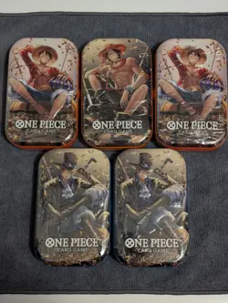 x4 One Piece Illustration Boxes Vol. 5 & 6 + x5 One Piece TS-02 Tins - In Hand - Image 3