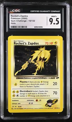 CGC 9.5 MINT+ Rocket's Zapdos 2000 Gym Challenge 15/132 Holo Pokemon Card - Image 1