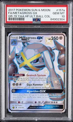 2017 POKEMON SUN & MOON GUARDIANS RISING #157A FULL ART/METAGROSS GX PSA 10 - Image 1