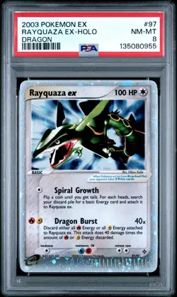 2003 POKEMON EX DRAGON #97 RAYQUAZA EX-HOLO PSA 8 - Image 1