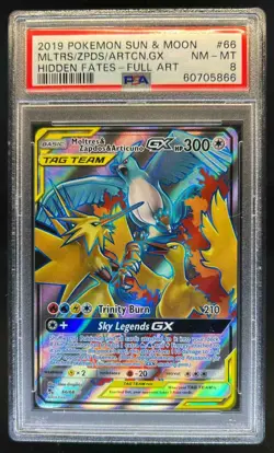 2019 Pokemon SM Hidden Fates Moltres & Zapdos ArticunoTag Team #66/68 PSA 8 - Image 1