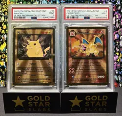 PSA 9 (Sequential) 2021 Pokemon Celebration UPC Gold Metal Charizard & Pikachu - Image 1