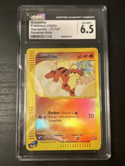 2003 POKEMON AQUAPOLIS GROWLITHE REVERSE Holo FOIL 51/147 E Series CGC 6.5 - Image 1