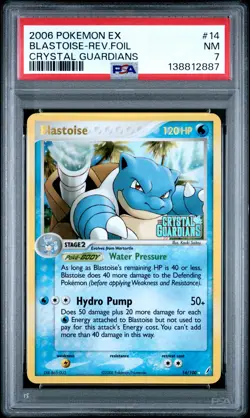 2006 POKEMON EX CRYSTAL GUARDIANS #14 BLASTOISE-REVERSE FOIL PSA 7 - Image 1