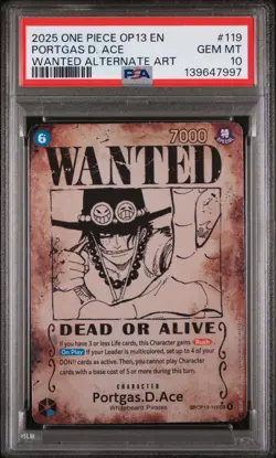 Bandai One Piece Portgas D. Ace OP13-119 Alt Art Foil Secret Rare PSA 10 - Image 1