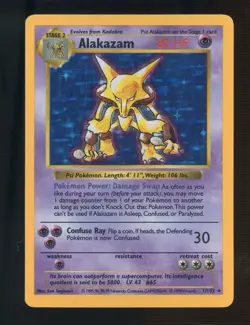 Pokemon Alakazam TCG Base Set Holo Rare Card 1/102 Shadowless Unlimited - Image 1
