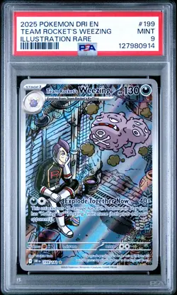 2025 POKEMON DRI EN-DESTINED RIVALS #199 TEAM ROCKET'S WEEZING PSA 9 - Image 1