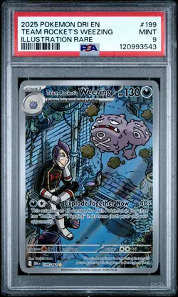 2025 POKEMON DESTINED RIVALS ILLUSTRATION RARE #199 TEAM ROCKET'S WEEZING PSA 9 - Image 1