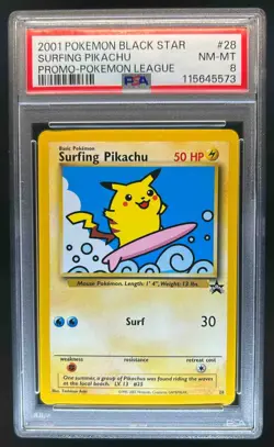 1999 Pokemon Wizards Black Star Promos Surfing Pikachu #28 PSA 8 - Image 1