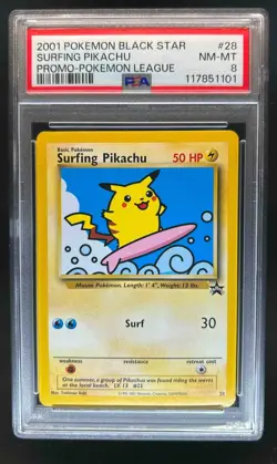 1999 Pokemon Wizards Black Star Promos Surfing Pikachu #28 PSA 8 - Image 1