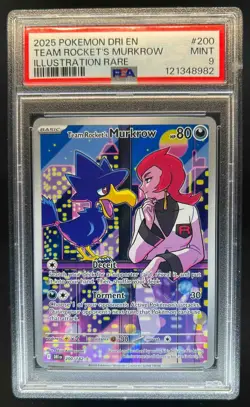 2025 Pokemon SV Destined Rivals Team Rocket's Murkrow #200/182 PSA 9 - Image 1