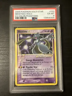 Pokemon Mewtwo Gold Star EX Holon Phantoms Holo Ultra Rare 103/110 PSA 6 Ex-mint - Image 1