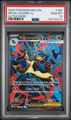 2025 POKEMON MEG EN-MEGA EVOLUTION ULTRA RARE #160 MEGA LUCARIO EX PSA 10 - Image 1