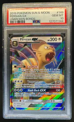 2019 Pokemon Sun & Moon Unbroken Bonds Persian Holo #149/214 PSA 10 - Image 1