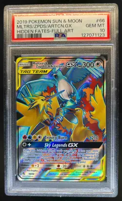 2019 Pokemon SM Hidden Fates Moltres & Zapdos ArticunoTag Team #66/68 PSA 10 - Image 1