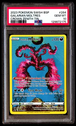 PSA 10 Galarian Moltres SWSH284 Crown Zenith Tin Swsh Black Star Promo Pokemon - Image 1