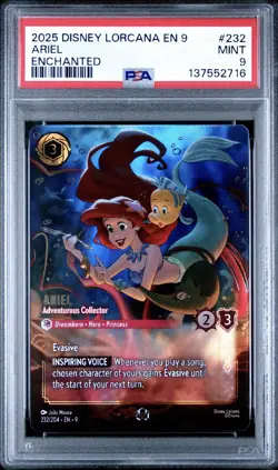 2025 DISNEY LORCANA EN 9-FABLED ENCHANTED ARIEL - ADVENTUROUS COLLECTOR PSA 9 - Image 1
