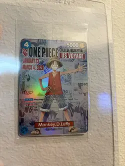 One Piece Monkey D. Luffy US Voyage College Basketball Card SEALED WITH POSTER! - Image 2