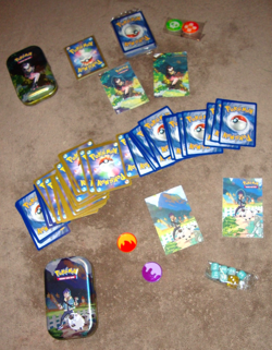 Lot of Pokemon Stuff - Two Mini Tins - With GAME MAT and Assorted Cards & Extras - Image 1