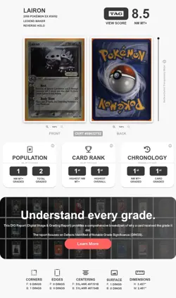 Stamped Lairon 38/92 Legend Maker Reverse Holo. Pokemon Graded Card TAG 8.5 - Image 3