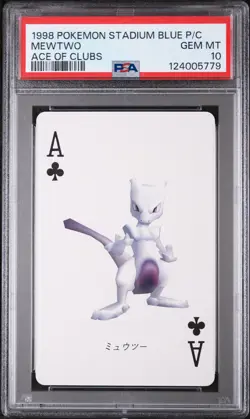 1998 POKEMON STADIUM BLUE VERSION PLAYING CARDS ACE OF CLUBS MEWTWO PSA 10 - Image 1