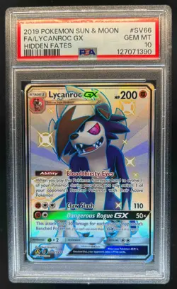 2019 Pokemon SM Hidden Fates Lycanroc GX Shiny Vault Rare #SV66/SV94 PSA 10 - Image 1