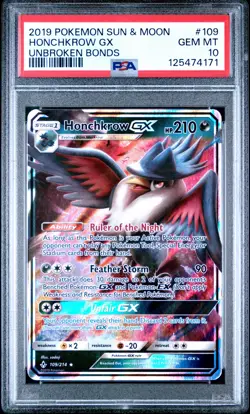 2019 POKEMON SUN & MOON UNBROKEN BONDS #109 HONCHKROW GX PSA 10 - Image 1