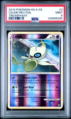 2010 POKEMON HEARTGOLD & SOULSILVER TRIUMPHANT #3 CELEBI-REVERSE FOIL PSA 9 - Image 1