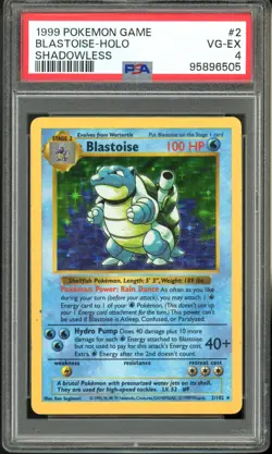 1999 Pokemon Base Set SHADOWLESS 2/102 Blastoise Holo PSA 4 - Image 1