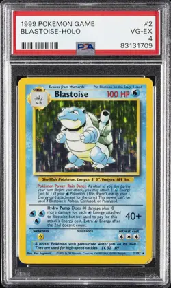1999 POKEMON BASE SET UNLIMITED #2 BLASTOISE-HOLO PSA 4 - Image 1