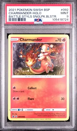 2021 POKEMON SWSH BLACK STAR PROMO 092 CHARMANDER-HOLO BATTLE STYLES PSA 9-Swirl - Image 1